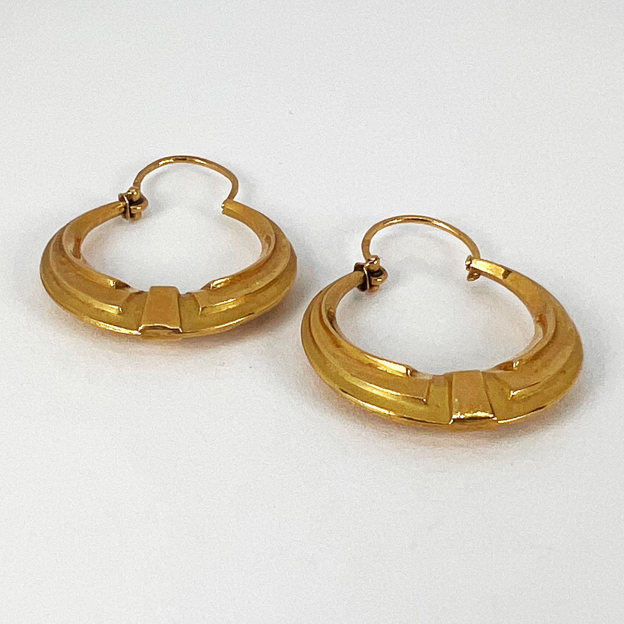 French 18 Karat Yellow Gold Creole Hoop Earrings For Sale 6