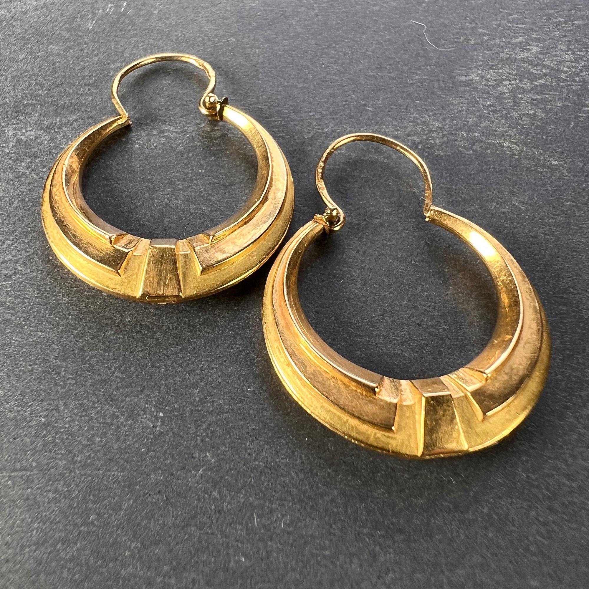 Women's French 18 Karat Yellow Gold Creole Hoop Earrings For Sale