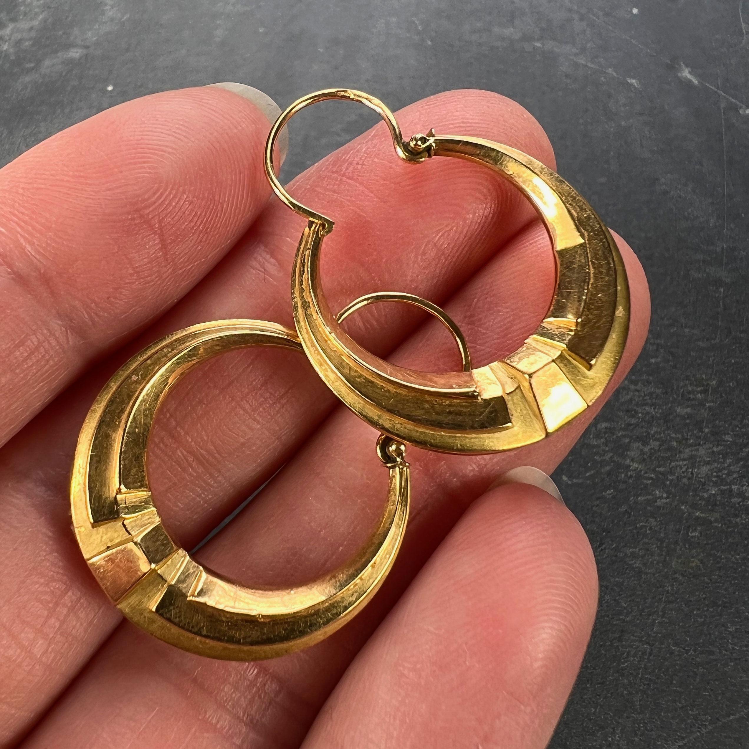 French 18 Karat Yellow Gold Creole Hoop Earrings For Sale 1