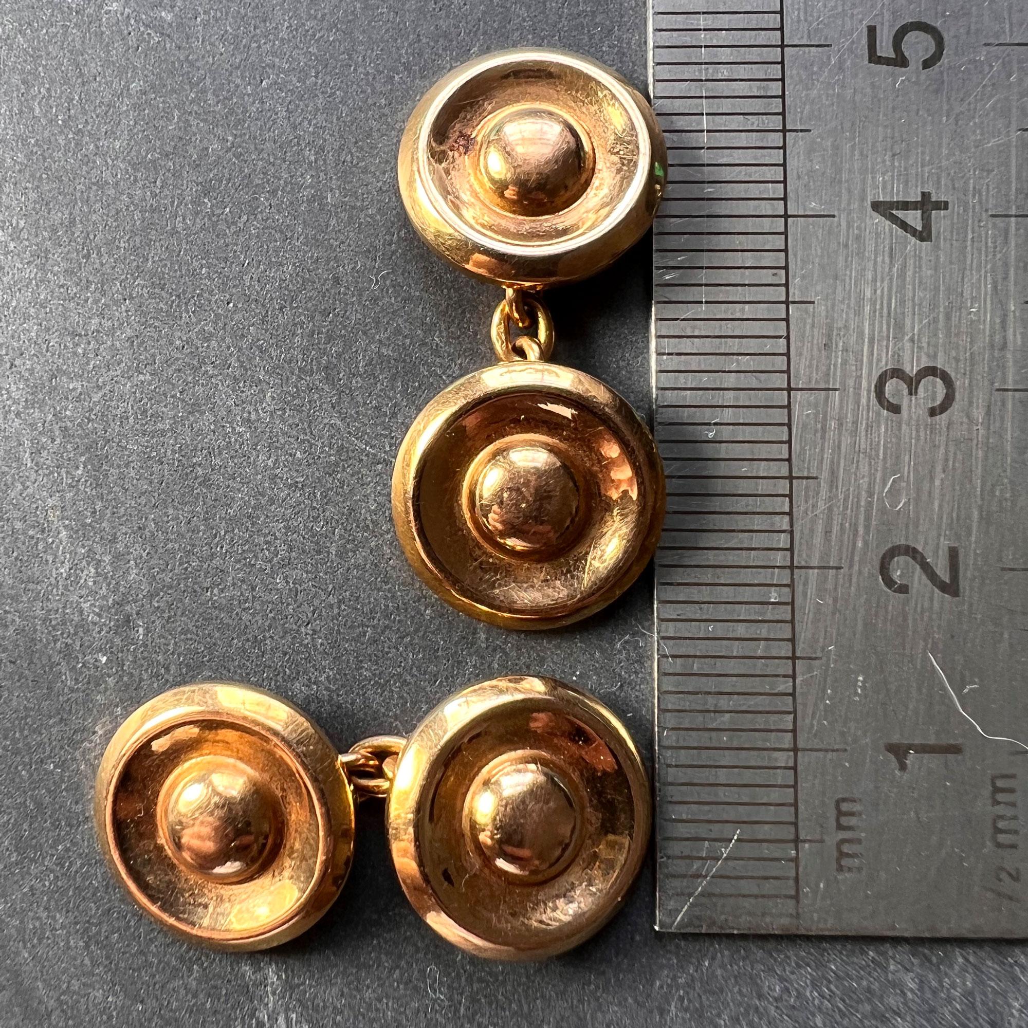 French 18 Karat Yellow Gold Disc Cufflinks In Good Condition For Sale In London, GB