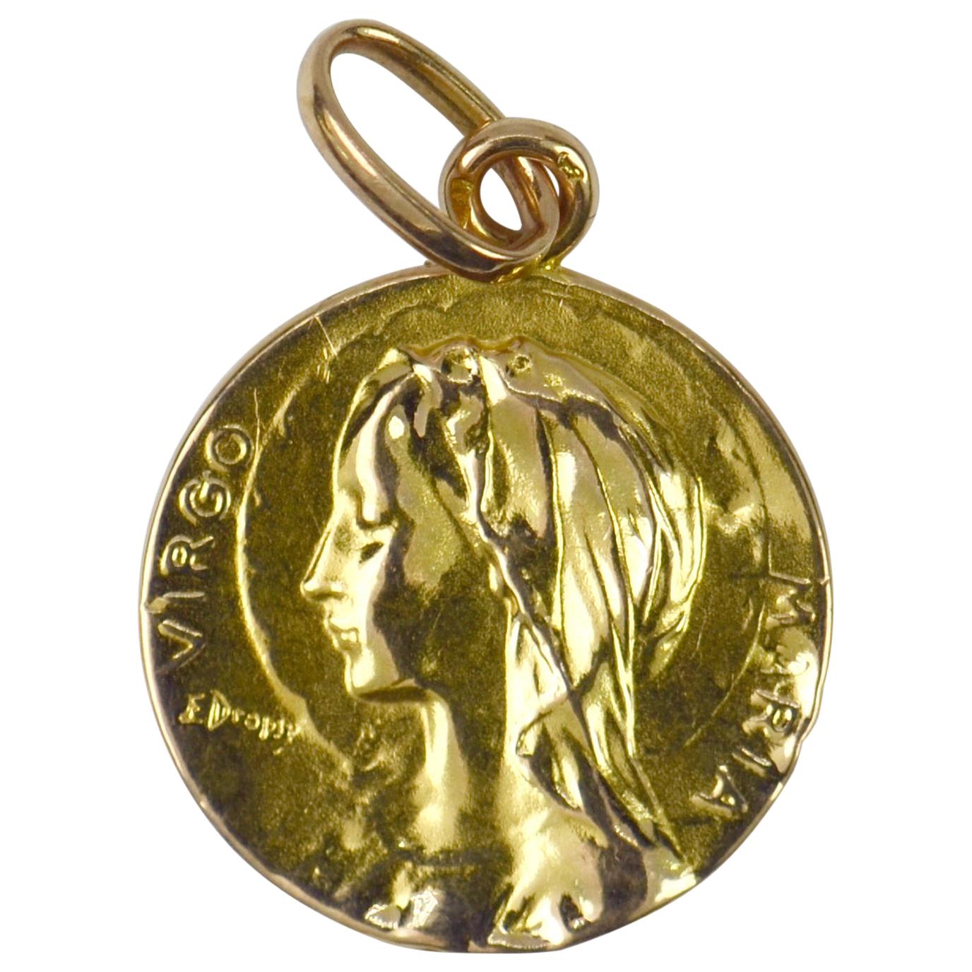 French 18 Karat Yellow Gold Emile Dropsy Virgin Mary Charm Pendant