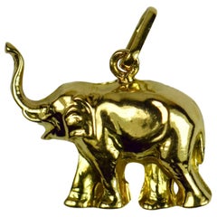 Vintage French 18 Karat Yellow Gold Happy Elephant Lucky Charm Pendant