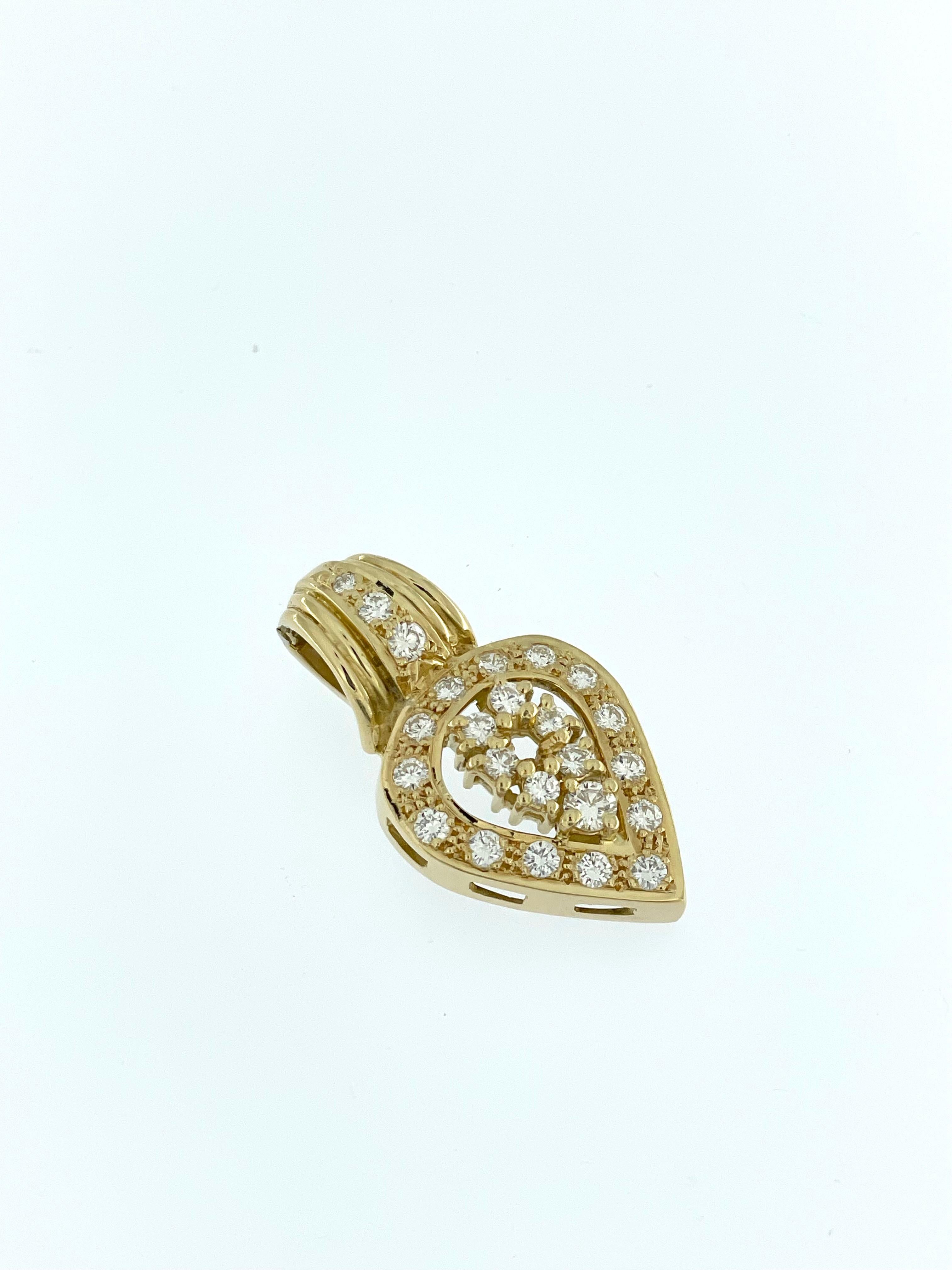 Art Nouveau French 18 karat Yellow Gold Heart Pendant with Diamonds For Sale