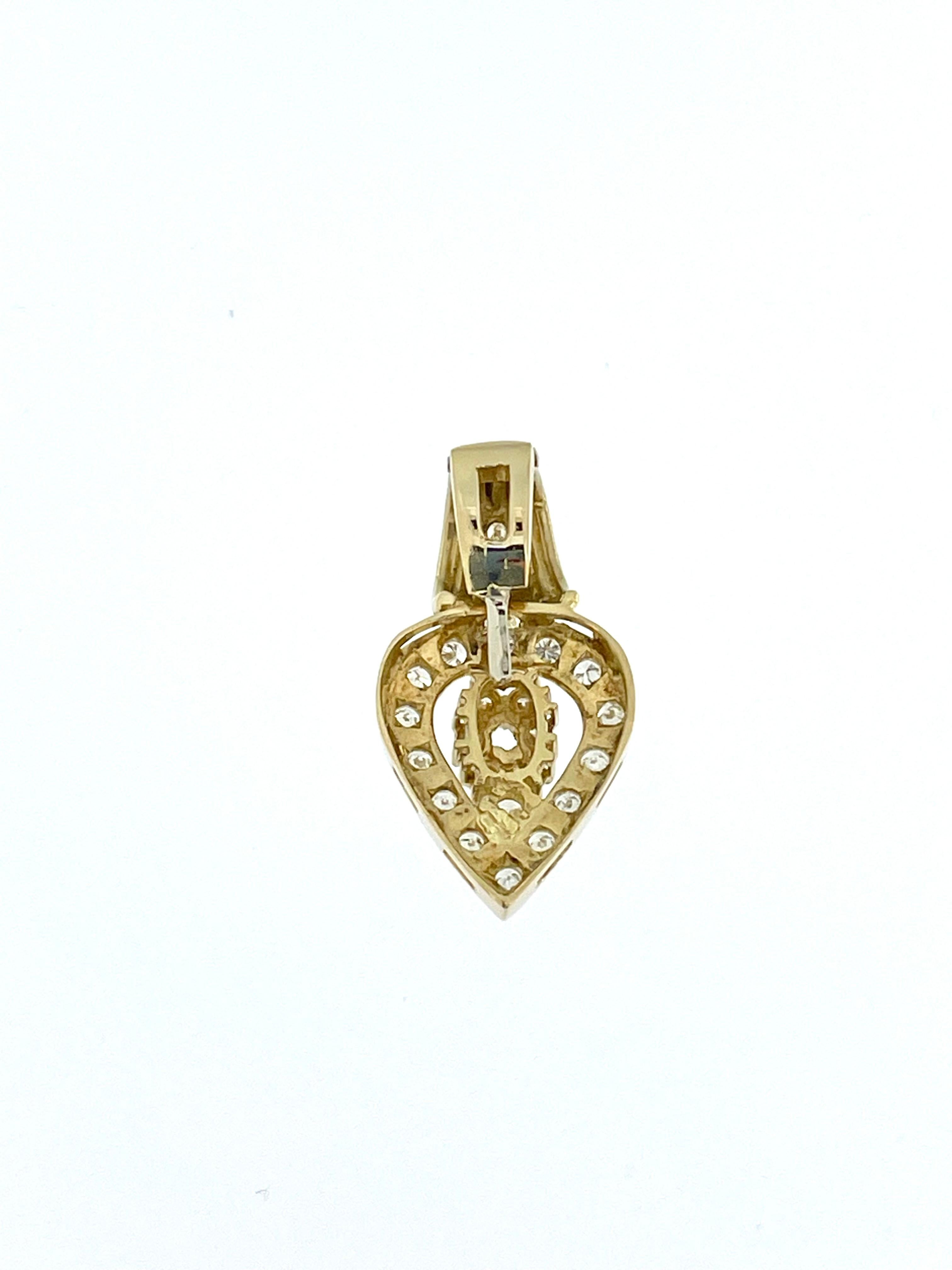 Brilliant Cut French 18 karat Yellow Gold Heart Pendant with Diamonds For Sale