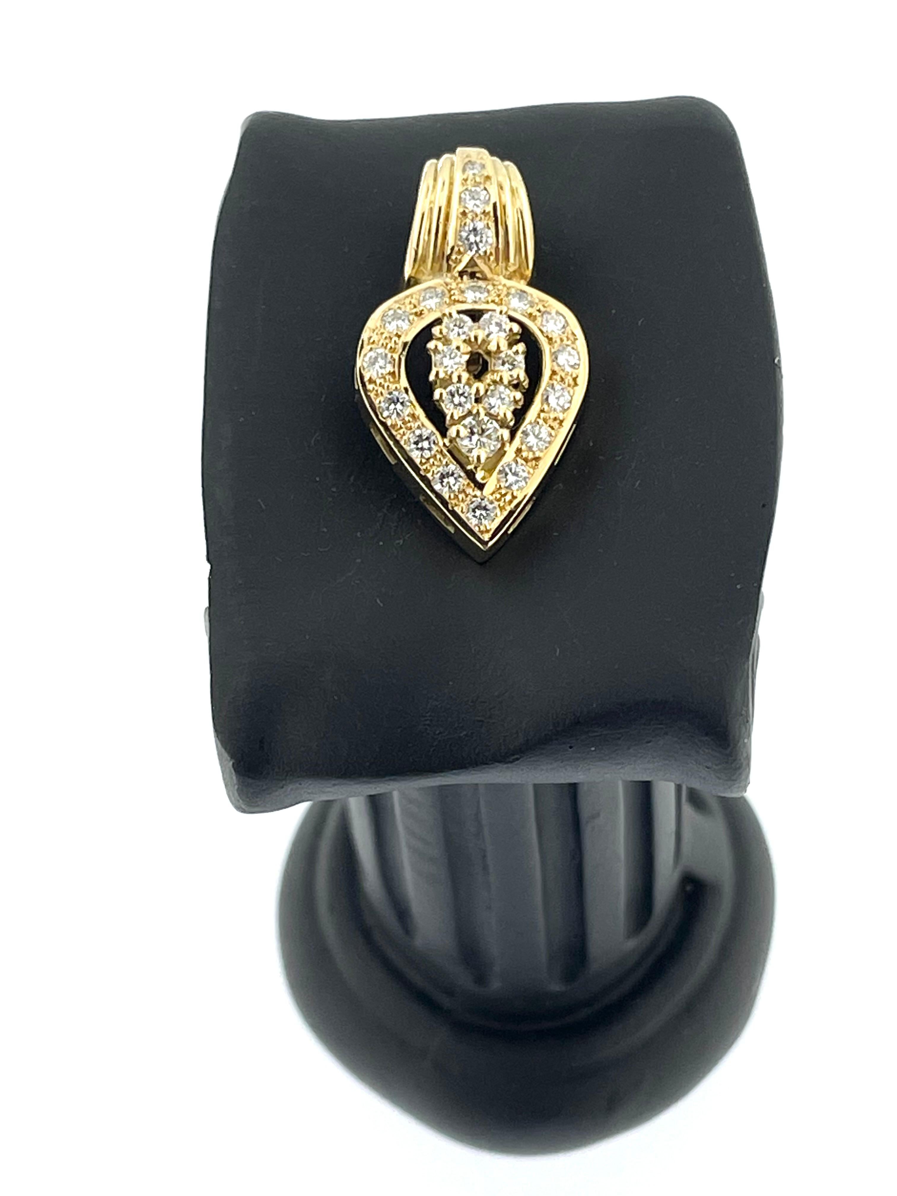 Women's or Men's French 18 karat Yellow Gold Heart Pendant with Diamonds For Sale