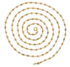 French 18 Karat Yellow Gold Knot Navette Chain Link Antique Chain