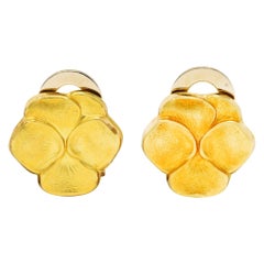 French 18 Karat Yellow Gold Orchid Vintage Ear-Clip Earrings