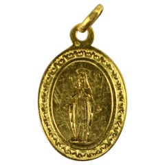 French 18 Karat Yellow Gold Oval Virgin Mary Charm Pendant