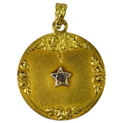 French 18 Karat Yellow Gold Rose Cut Diamond Lucky Star Charm Pendant