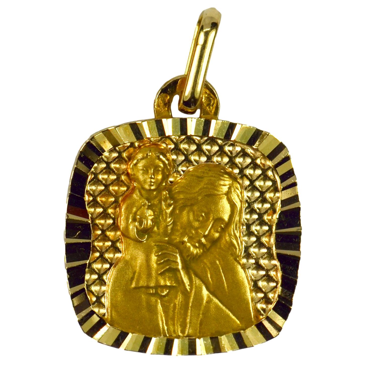 French 18 Karat Yellow Gold Saint Christopher Charm Pendant