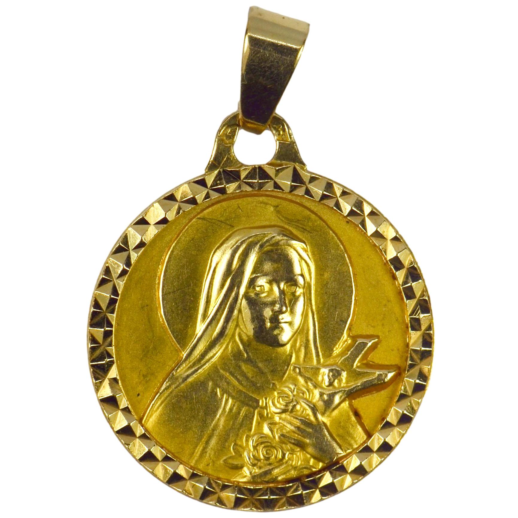 French 18 Karat Yellow Gold Saint Therese Charm Pendant