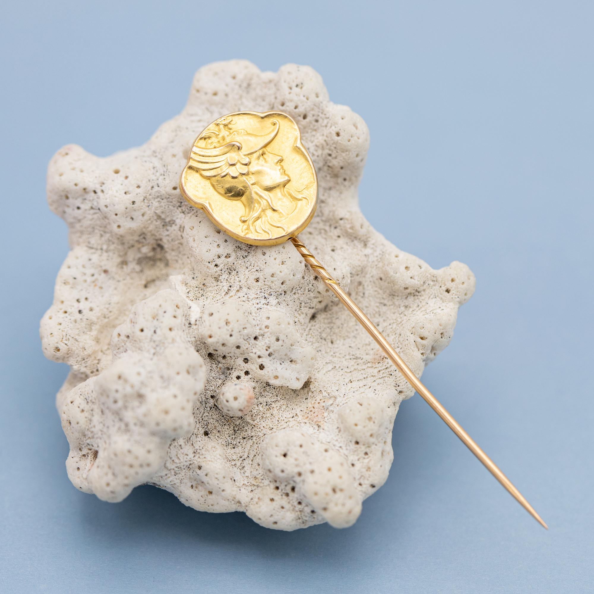 Women's or Men's French 18 karat yellow gold stick pin - Antique Victorian brooch - Hermes jewel