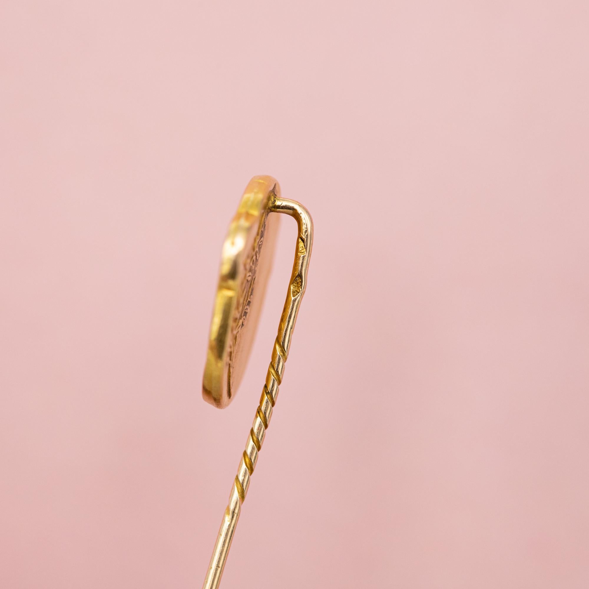 French 18 karat yellow gold stick pin - Antique Victorian brooch - Hermes jewel 4