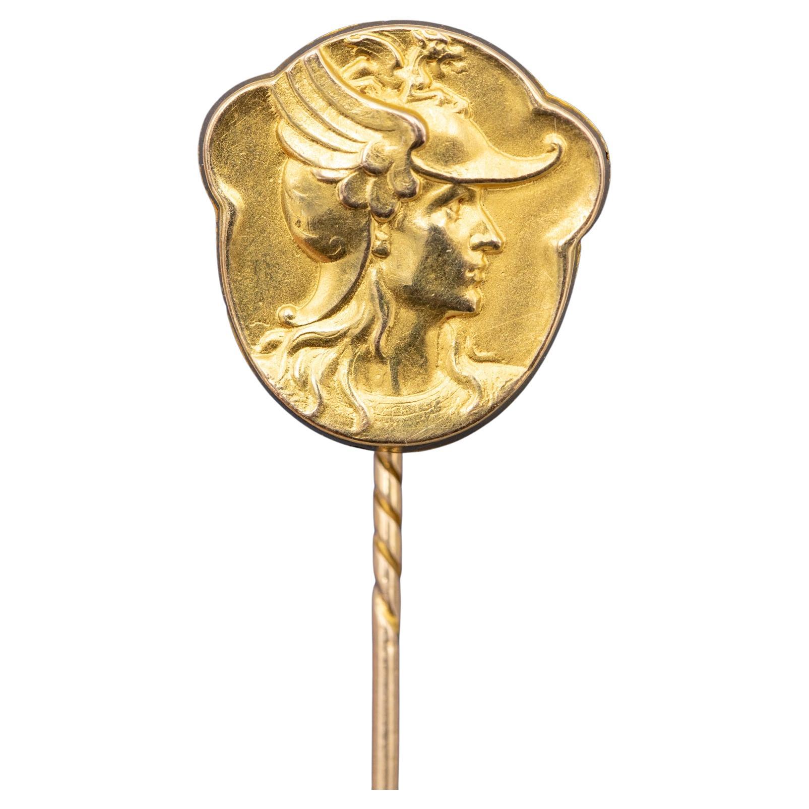 Alfiler francés de oro amarillo de 18 quilates - Broche antiguo victoriano - Joya Hermes