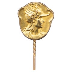 Alfiler francés de oro amarillo de 18 quilates - Broche antiguo victoriano - Joya Hermes