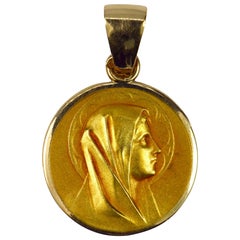 French 18 Karat Yellow Gold Virgin Mary Charm Pendant