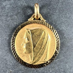 Vintage French 18K Yellow Gold Virgin Mary Religious Pendant Medal
