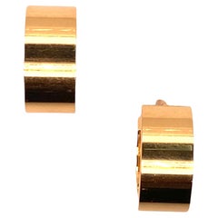 French 18 Karat Yellow Gold Wide Huggie Hoop Vintage Earrings