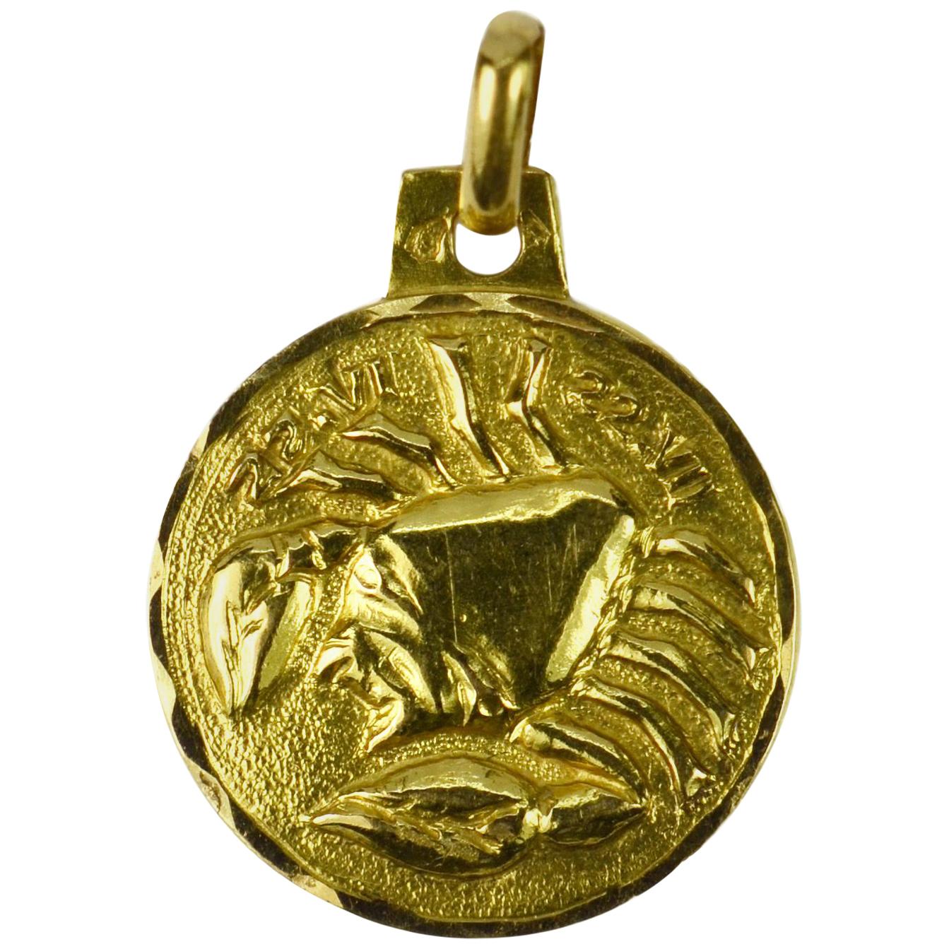 French 18 Karat Yellow Gold Zodiac Cancer Charm Pendant For Sale