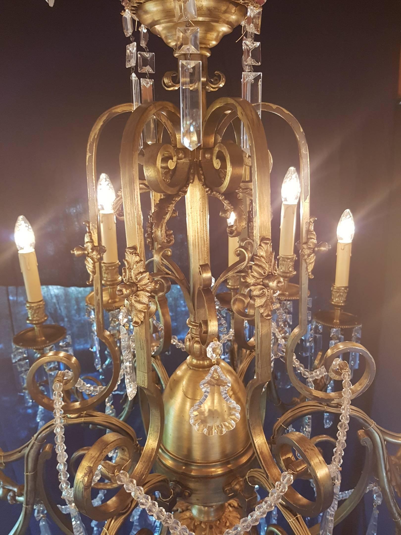 French 18 Light Gas Chandelier, 19th Century For Sale 6
