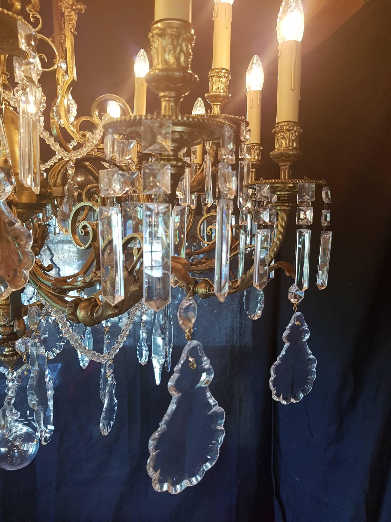 Brass French 18 Light Gas Chandelier, 19th Century For Sale