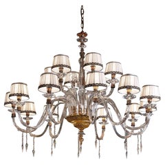 French 18 Lights Chandelier in Gold Finishing, Transparent Crystal and Amber