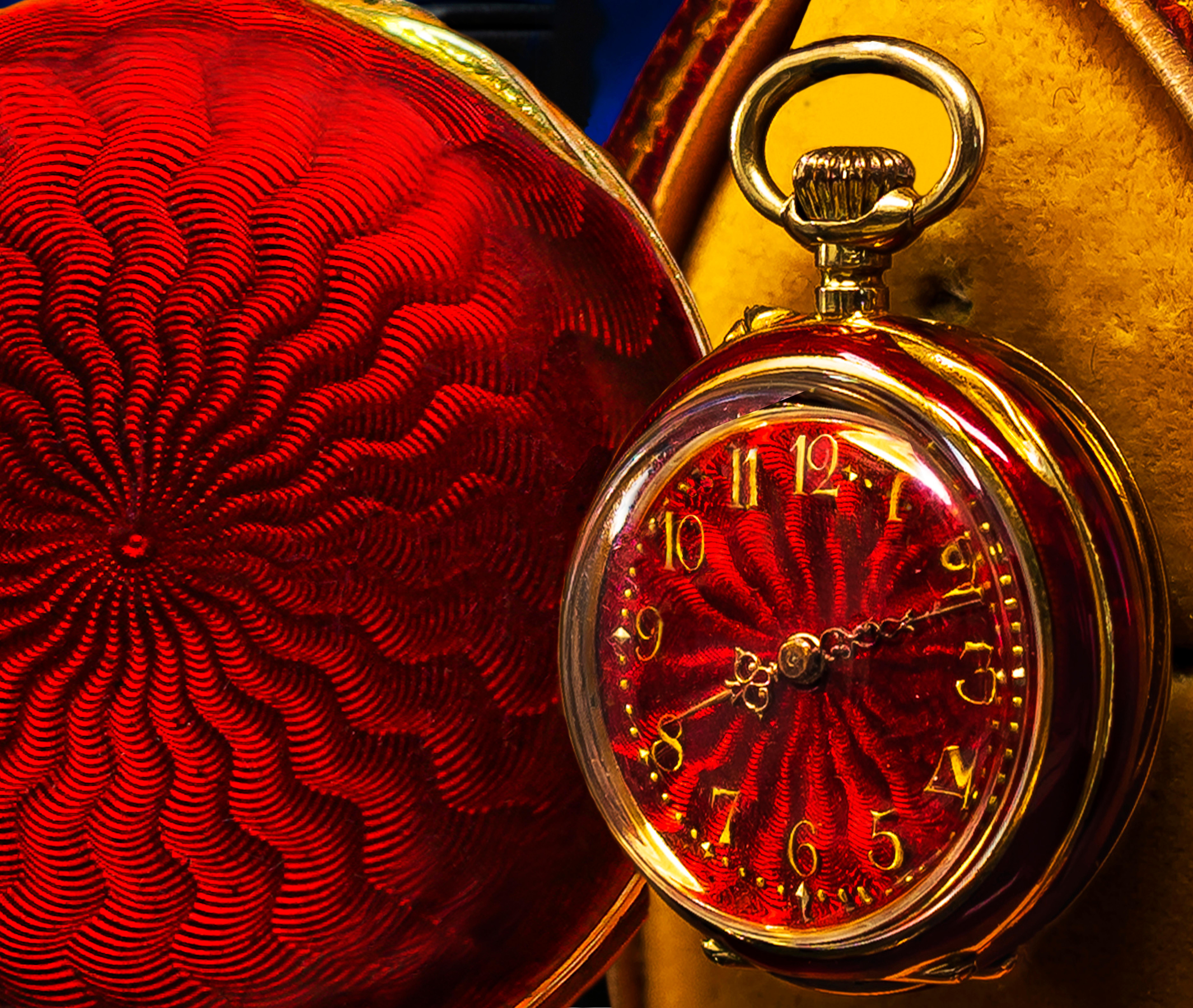 Women's or Men's French 1800s Art Nouveau 18kt Zig Zag Enamel Breguet Pendant Lapel Pocket Watch