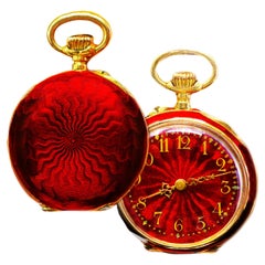 French 1800s Art Nouveau 18kt Zig Zag Enamel Breguet Pendant Lapel Pocket Watch