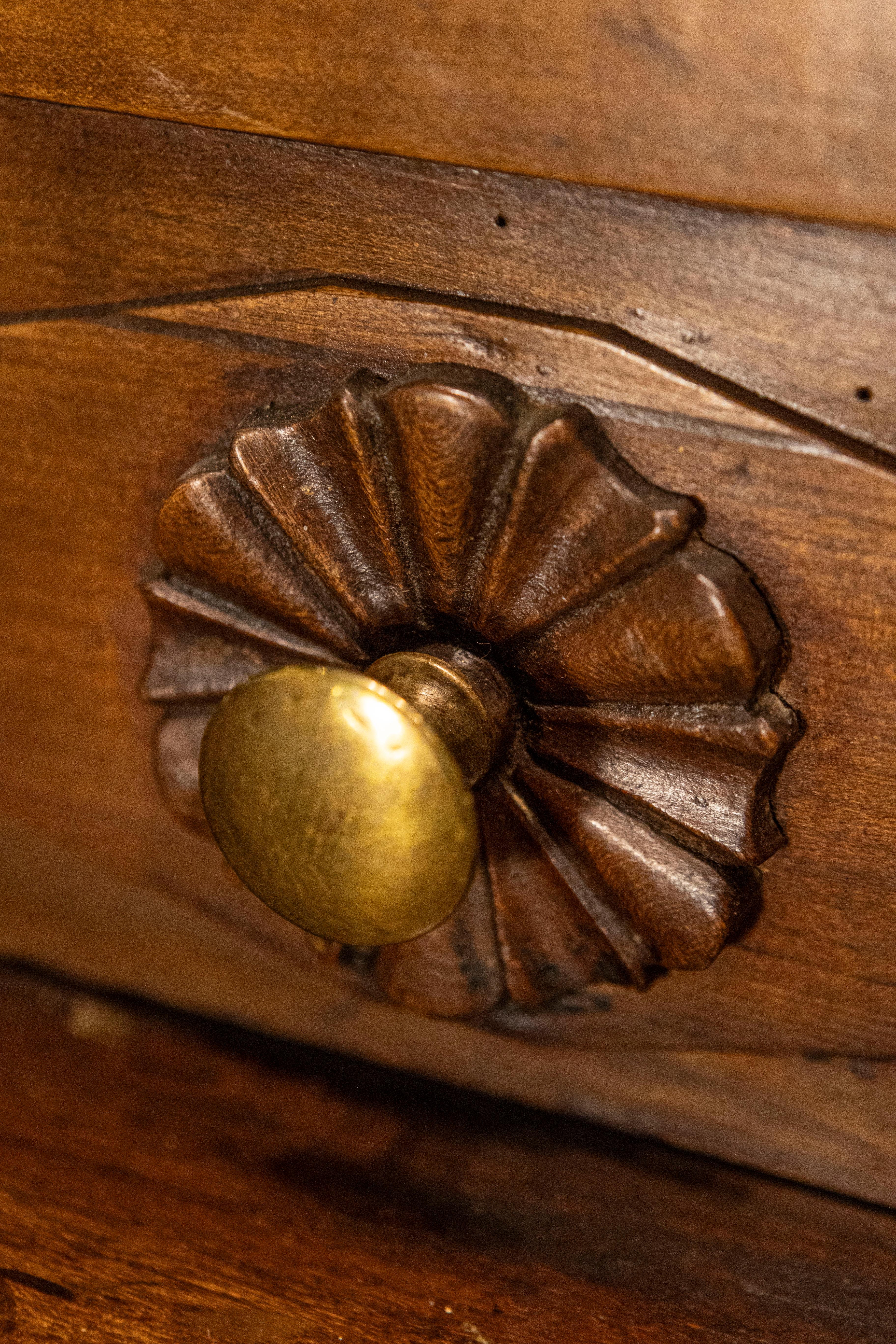 French 1800s Cherry Buffet à Deux-Corps with Glass Doors, Clock and Drawers 2