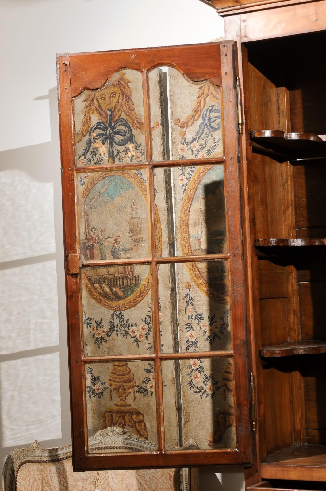 Buffet à Deux-Corps en cerisier français des années 1800 avec portes vitrées, horloge et tiroirs en vente 2