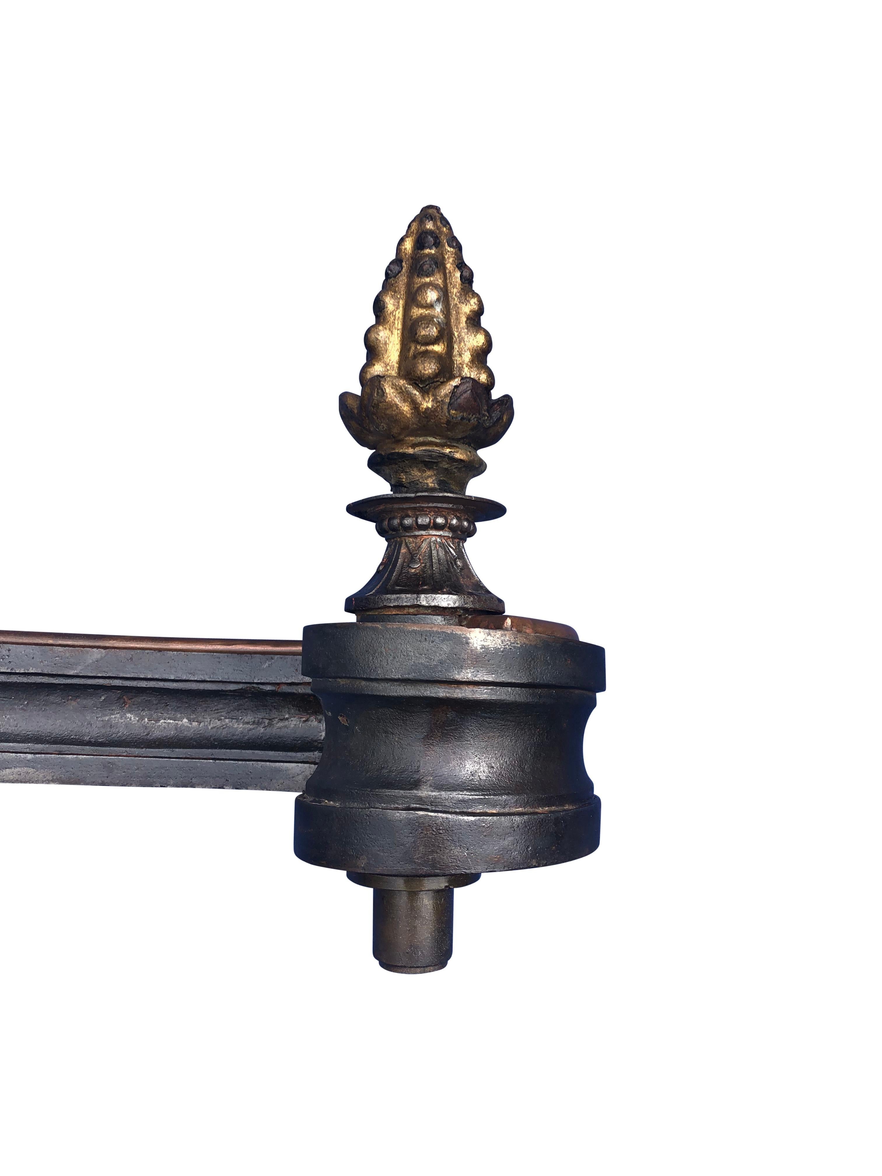 French 1800s Iron and Brass Lions Head Light with Scroll and Finial Designs In Fair Condition For Sale In Petaluma, CA