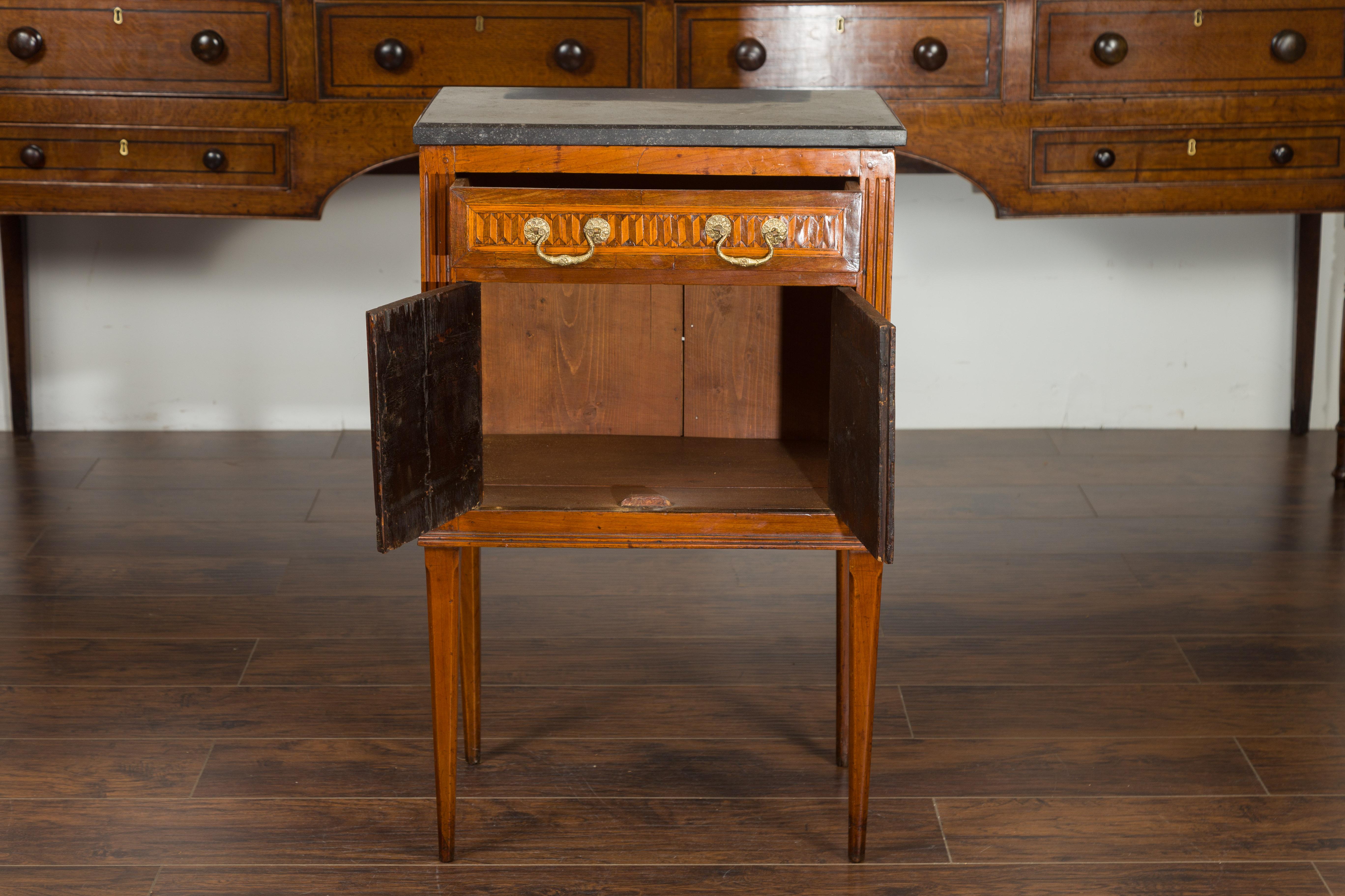 French 1800s Neoclassical Period Walnut Table with Marquetry and Grey Marble Top For Sale 6