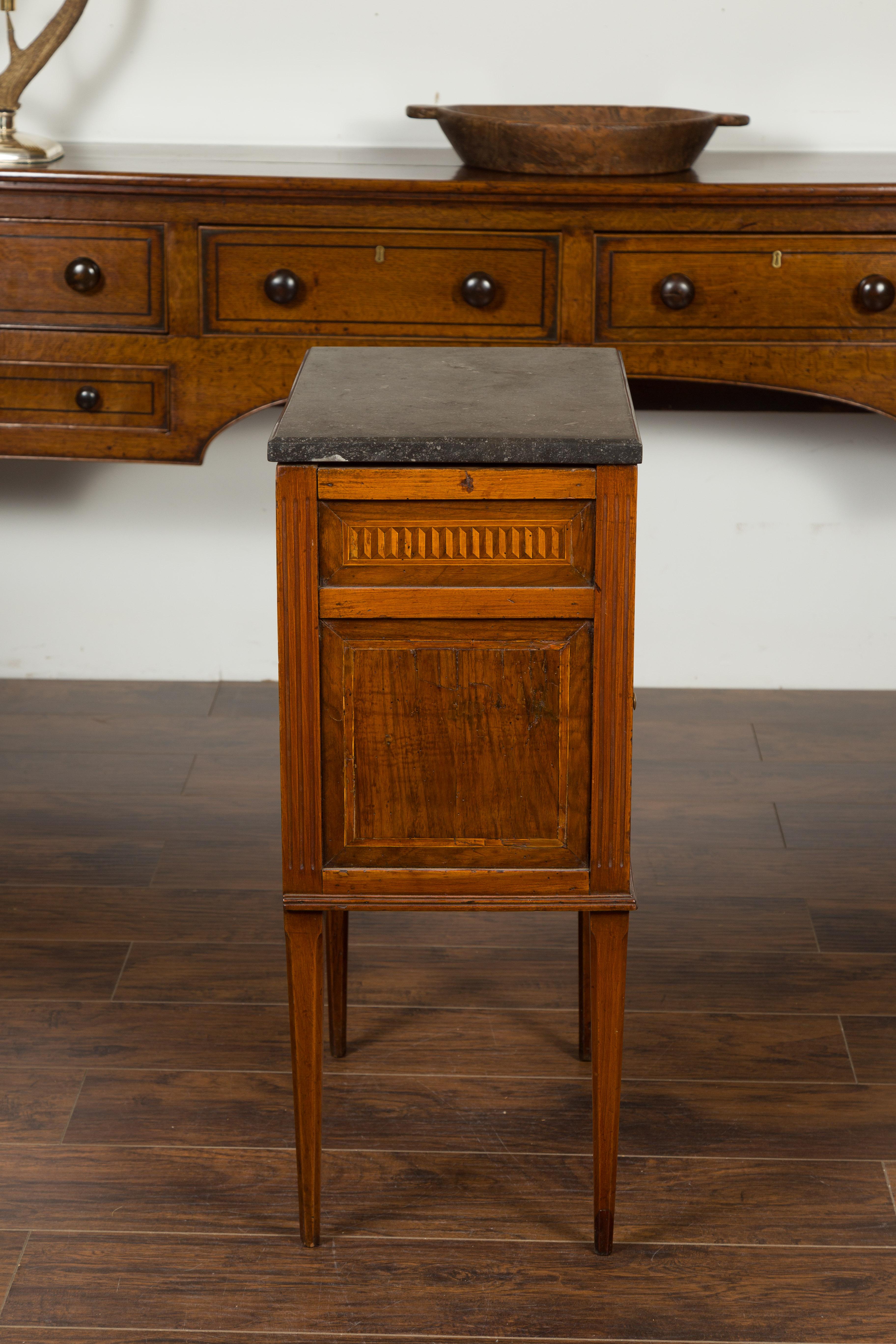 French 1800s Neoclassical Period Walnut Table with Marquetry and Grey Marble Top For Sale 8