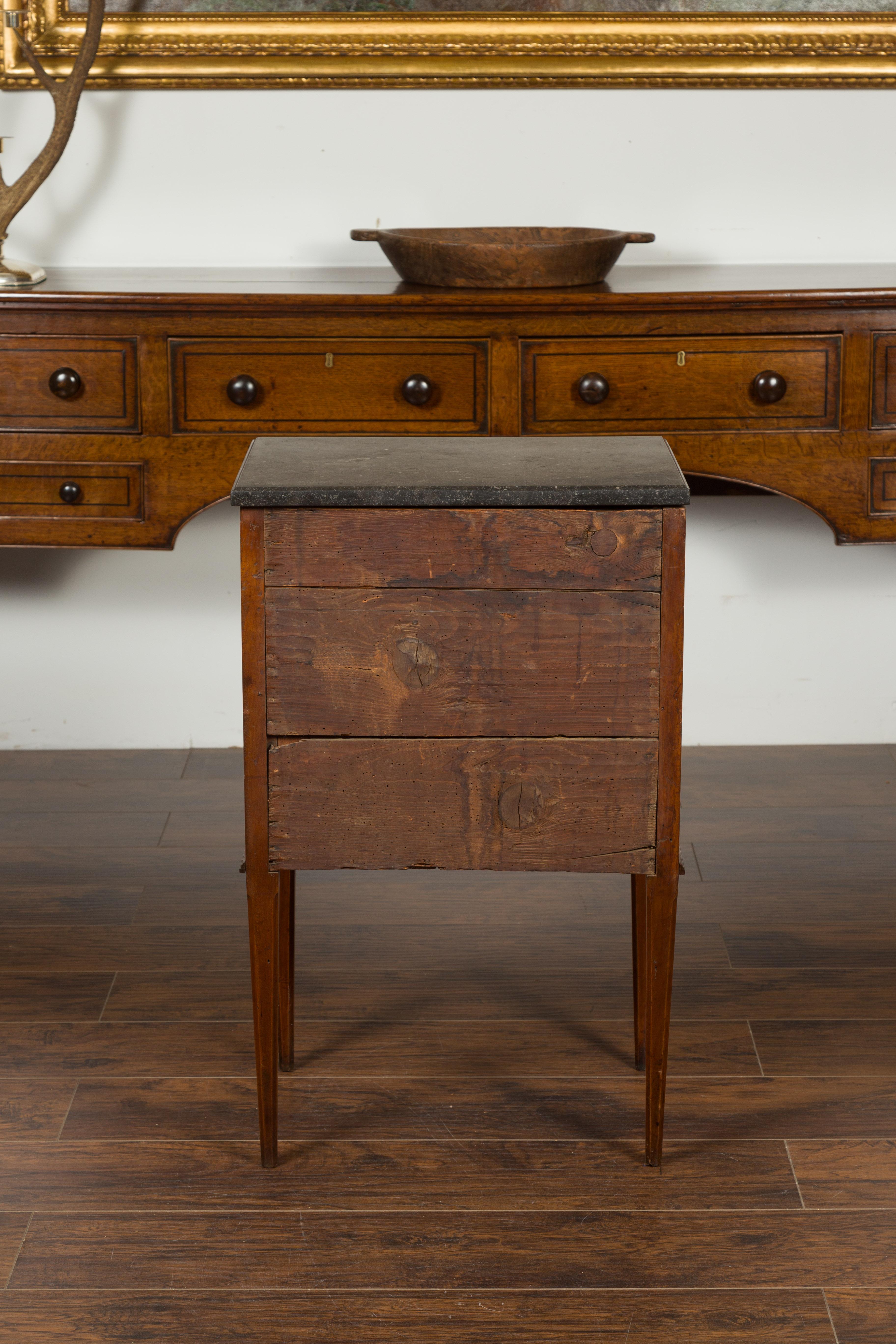 French 1800s Neoclassical Period Walnut Table with Marquetry and Grey Marble Top For Sale 11
