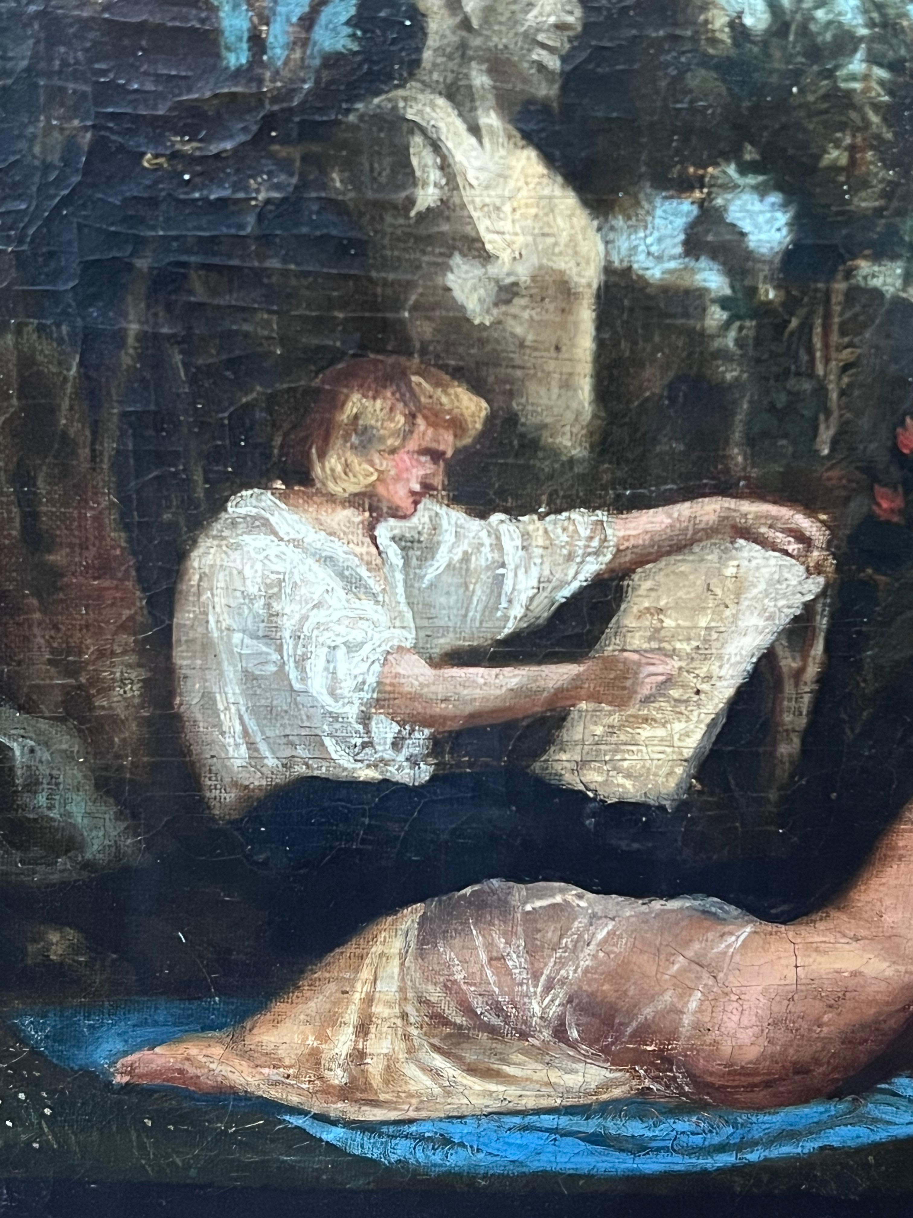 c. 1800 Artista francese ad olio che disegna una modella nuda in un paesaggio classico in vendita 2