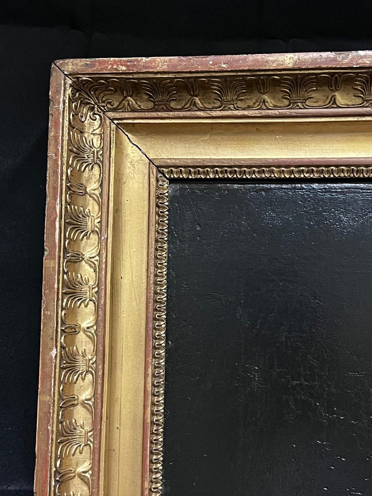 Ritratto di gentiluomo in cornice dorata antica, olio di grandi dimensioni, primi anni del 1800. - Painting Rococò di French 1800's
