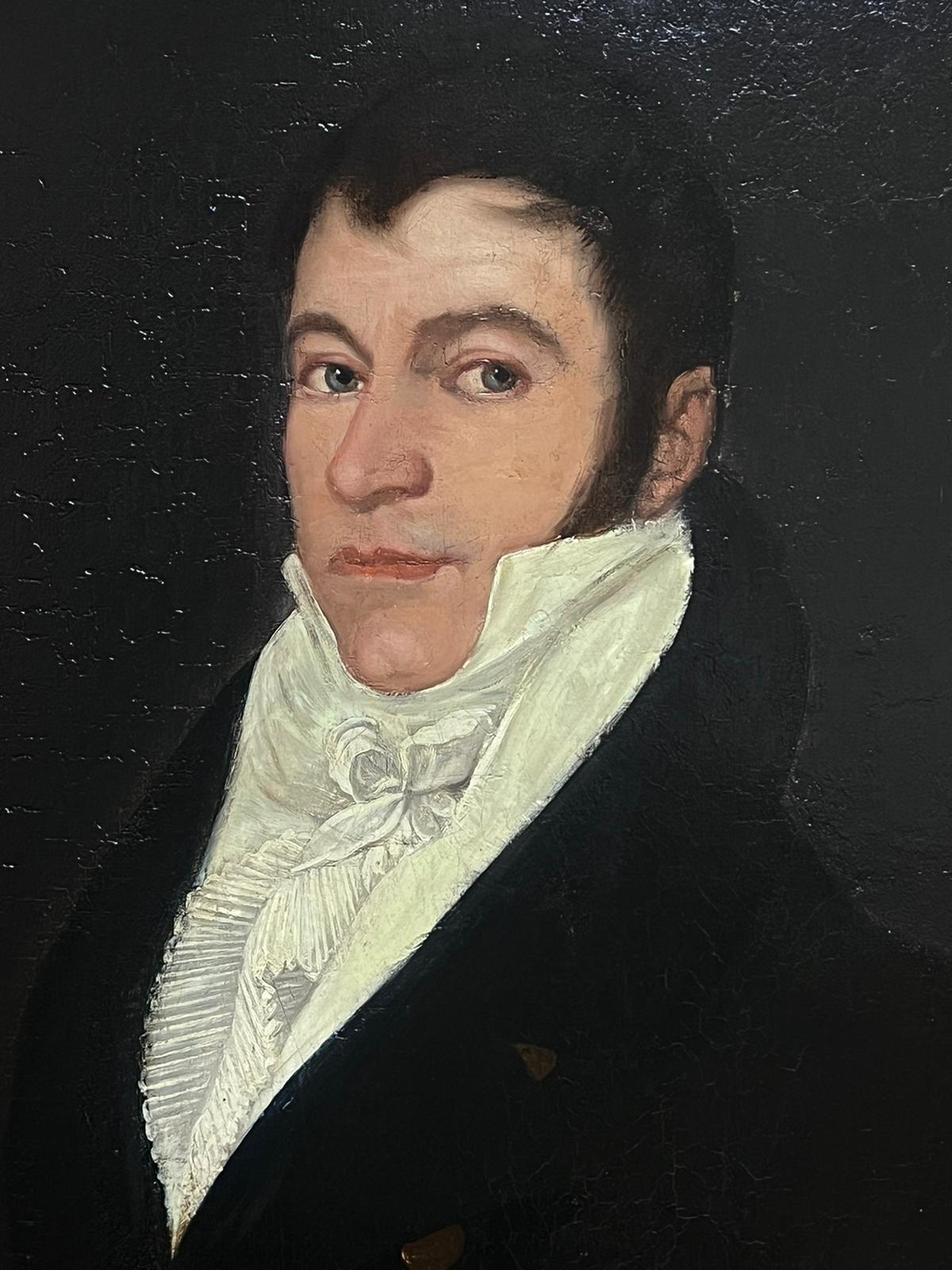 Ritratto di gentiluomo in cornice dorata antica, olio di grandi dimensioni, primi anni del 1800. 1