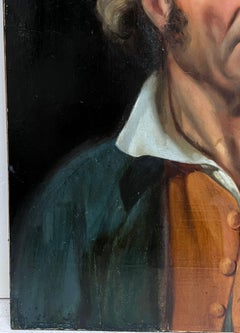 Large 1800's French Oil on Wood Panel Portrait of a Rugged Dressed Man
