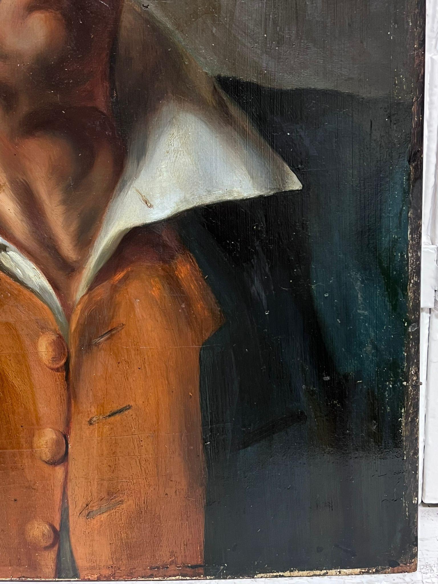 Gran óleo francés del siglo XIX sobre panel de madera Retrato de un hombre vestido de forma ruda - Painting Escuela francesa de French 1800's