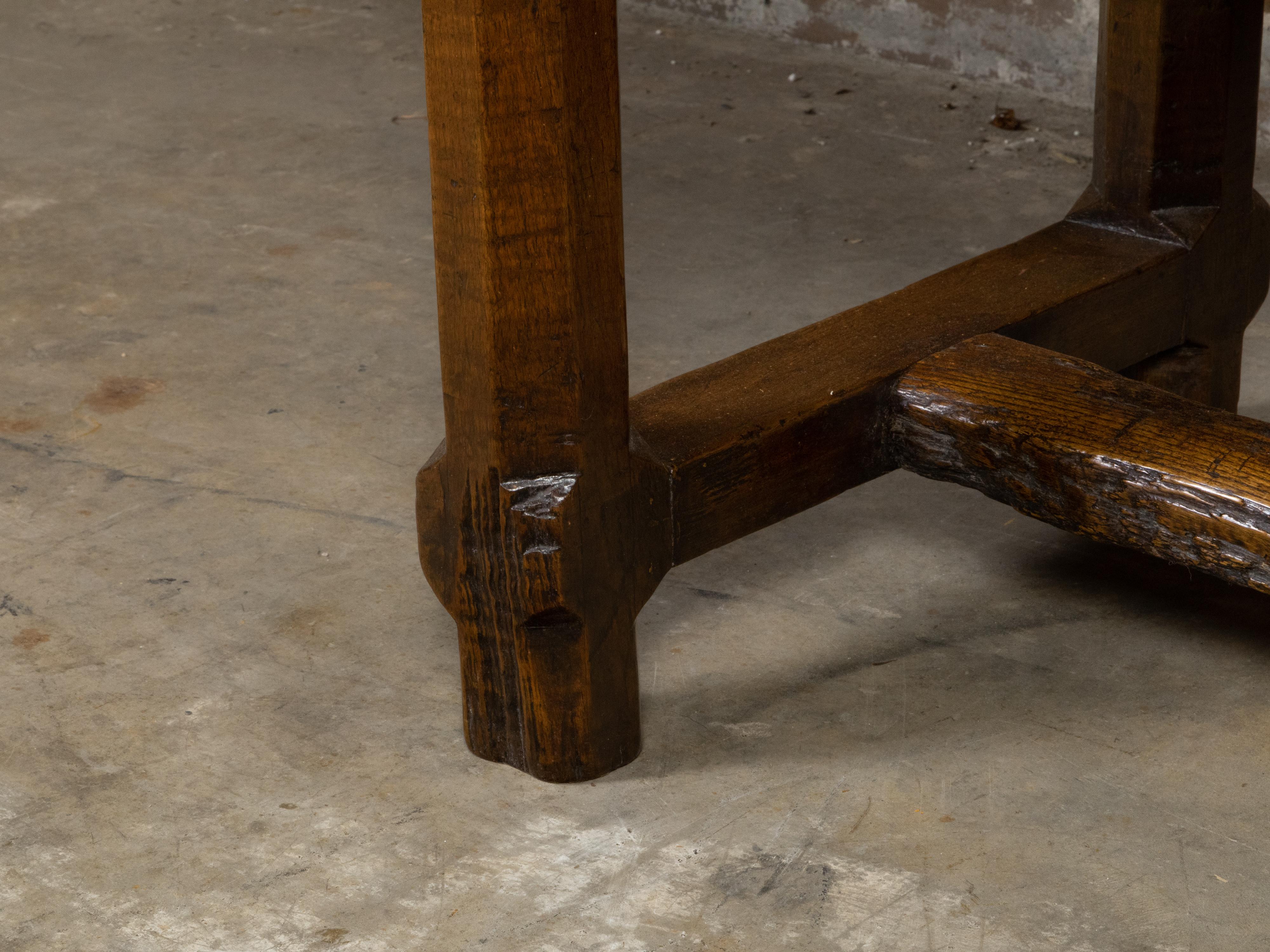 French 1800s Walnut Desk with Three Drawers, Carved Floral Motifs and Patina For Sale 9