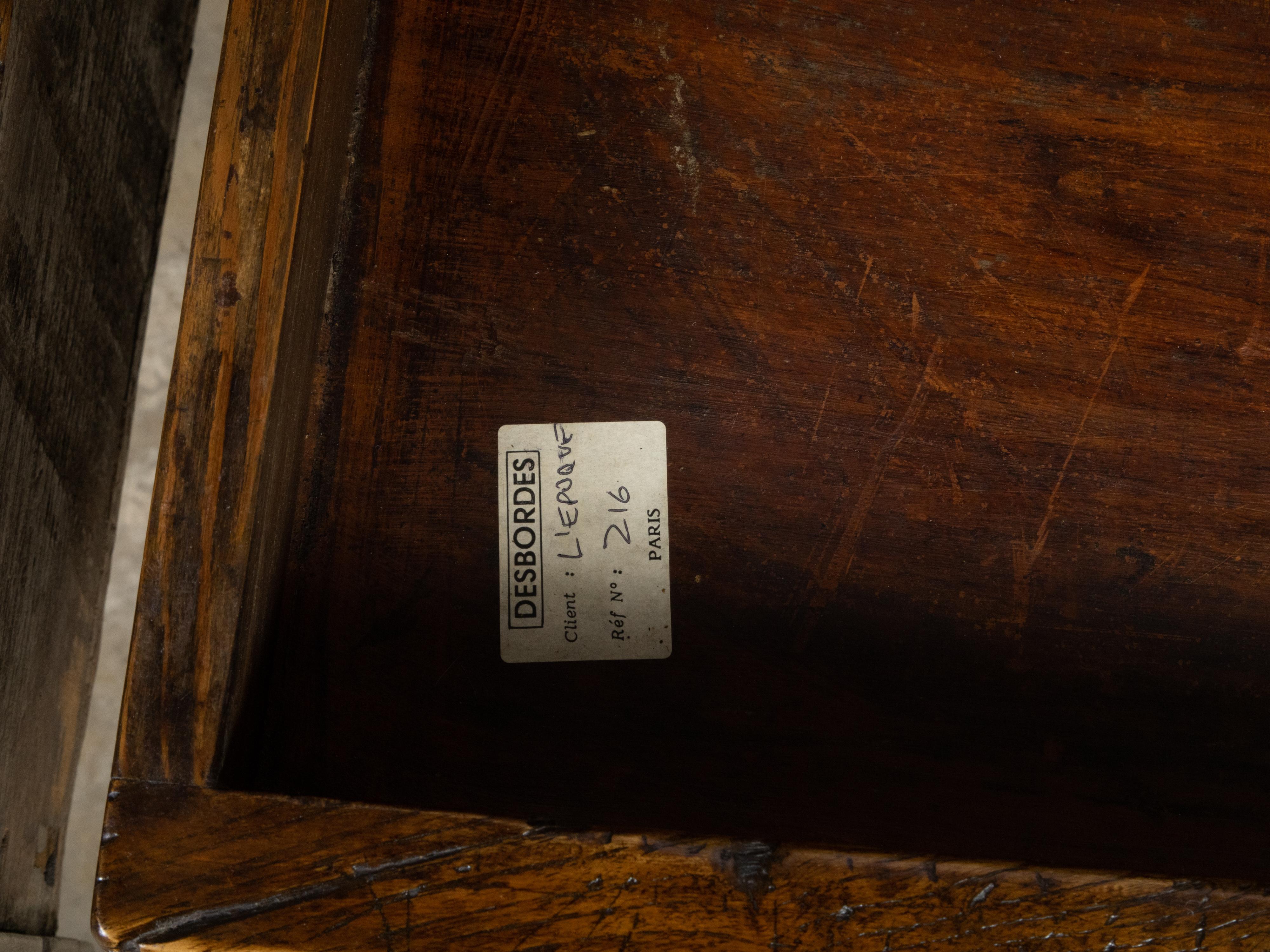 French 1800s Walnut Desk with Three Drawers, Carved Floral Motifs and Patina For Sale 10