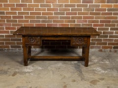 French 1800s Walnut Desk with Three Drawers, Carved Floral Motifs and Patina