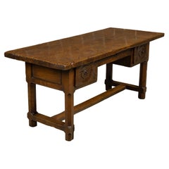 French 1800s Walnut Desk with Three Drawers, Carved Floral Motifs and Patina