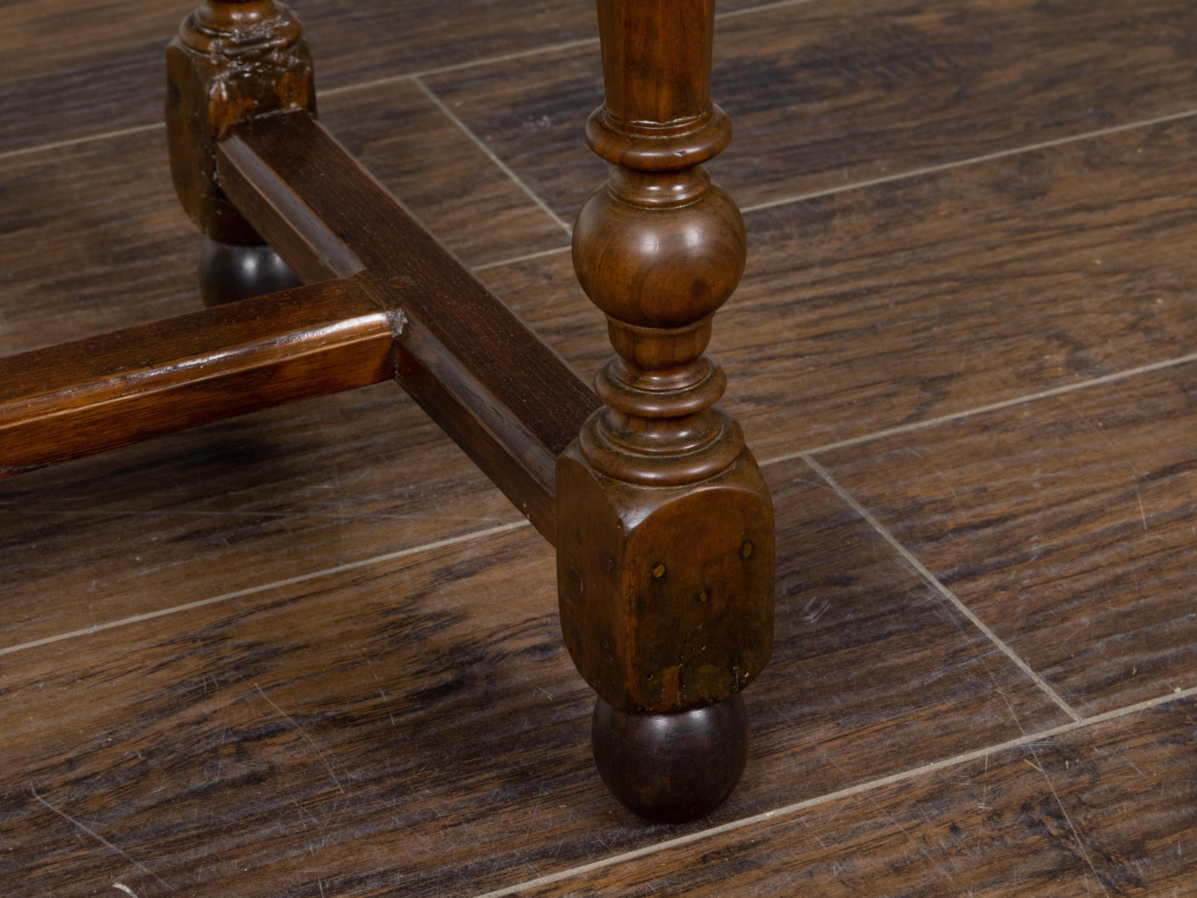 French 1800s Walnut Side Table with Single Drawer and Turned Baluster Legs 6