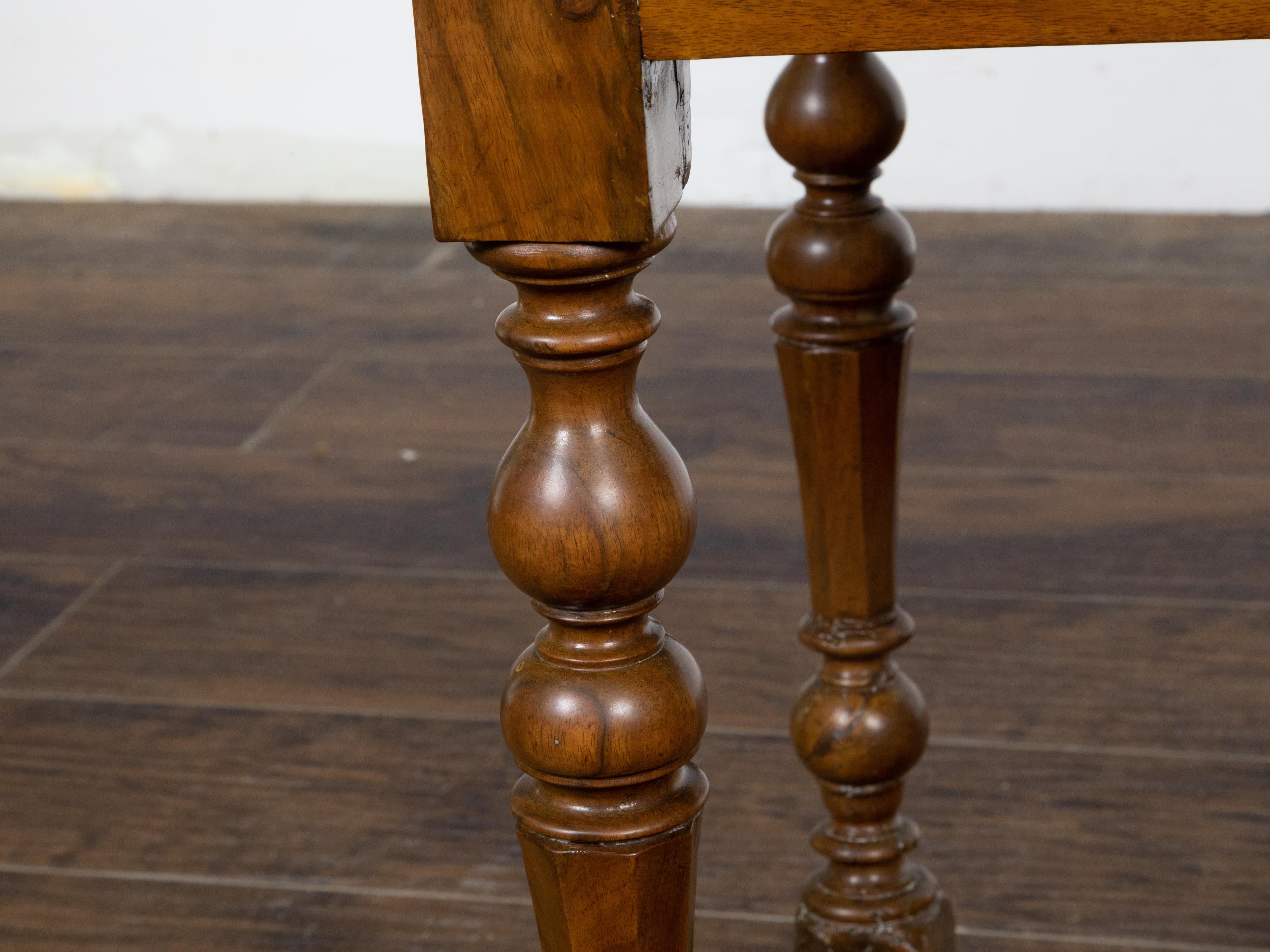 French 1800s Walnut Side Table with Single Drawer and Turned Baluster Legs 7