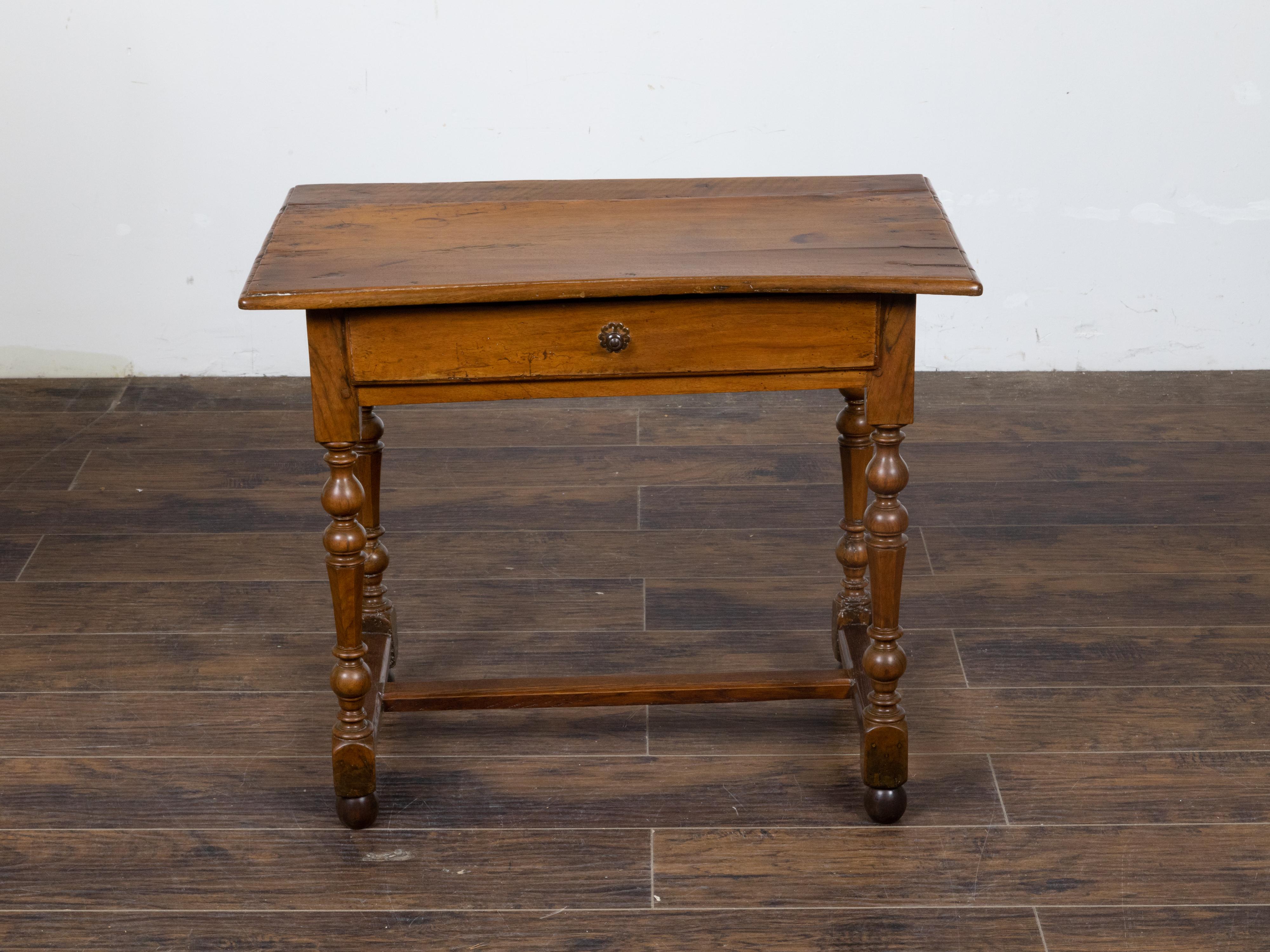French 1800s Walnut Side Table with Single Drawer and Turned Baluster Legs In Good Condition In Atlanta, GA