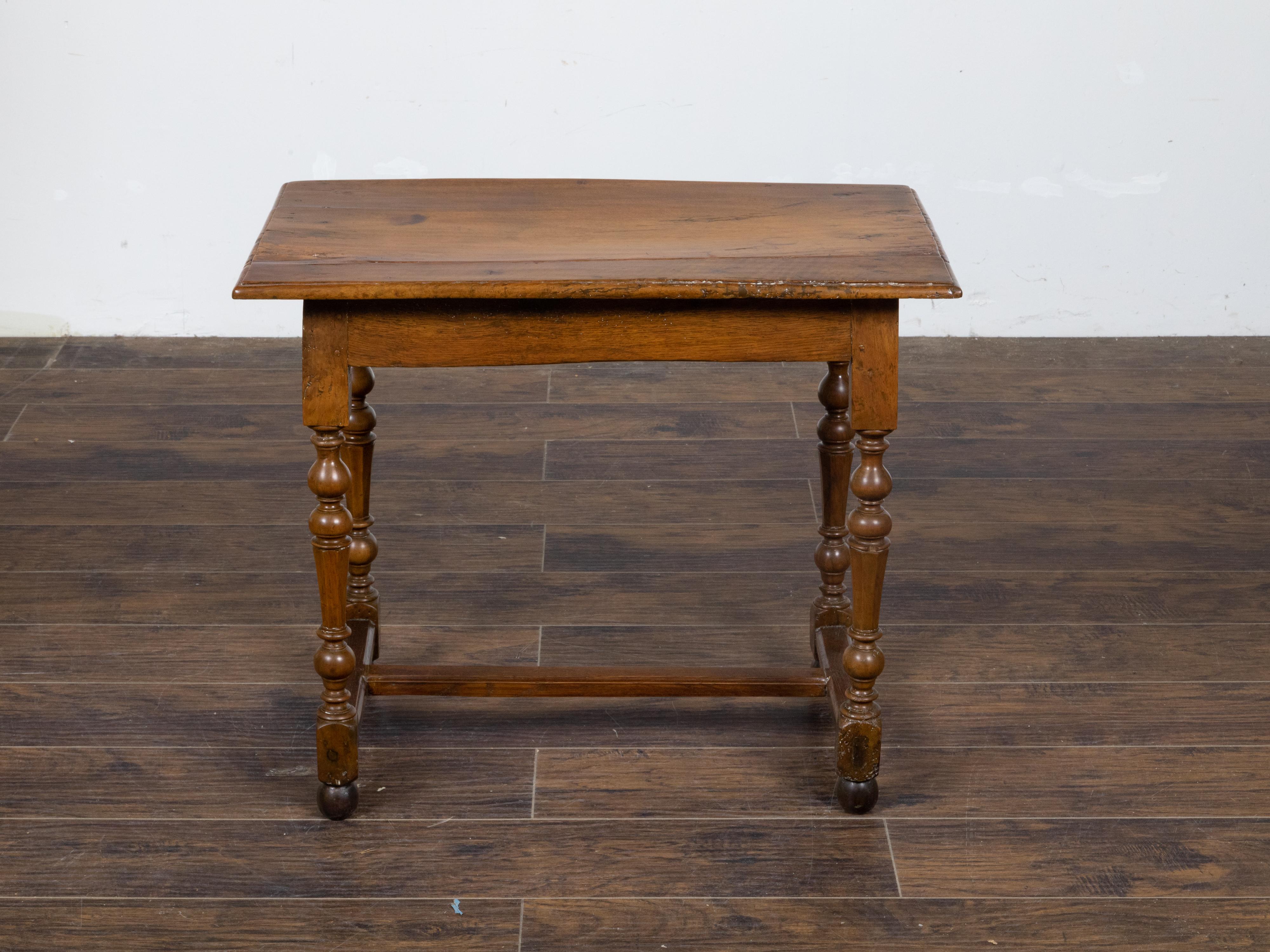 French 1800s Walnut Side Table with Single Drawer and Turned Baluster Legs 1