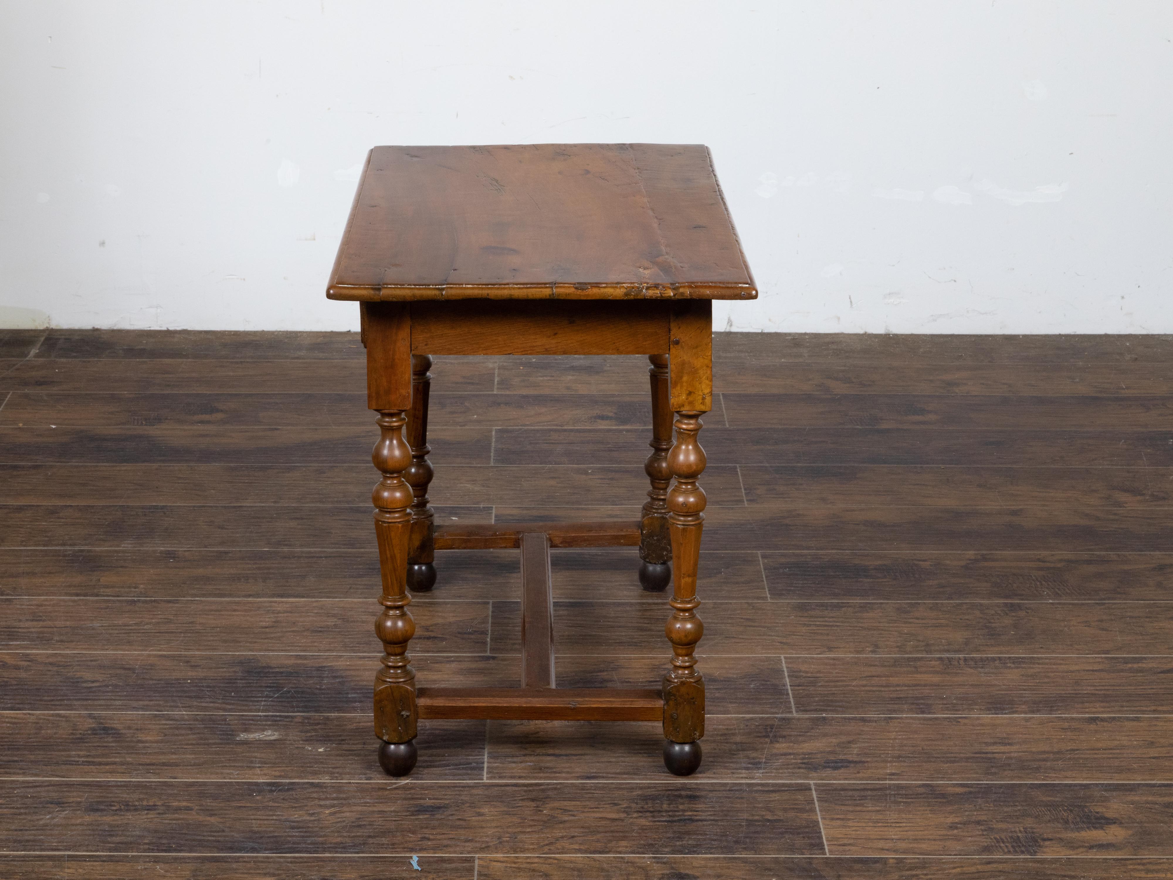 French 1800s Walnut Side Table with Single Drawer and Turned Baluster Legs 2