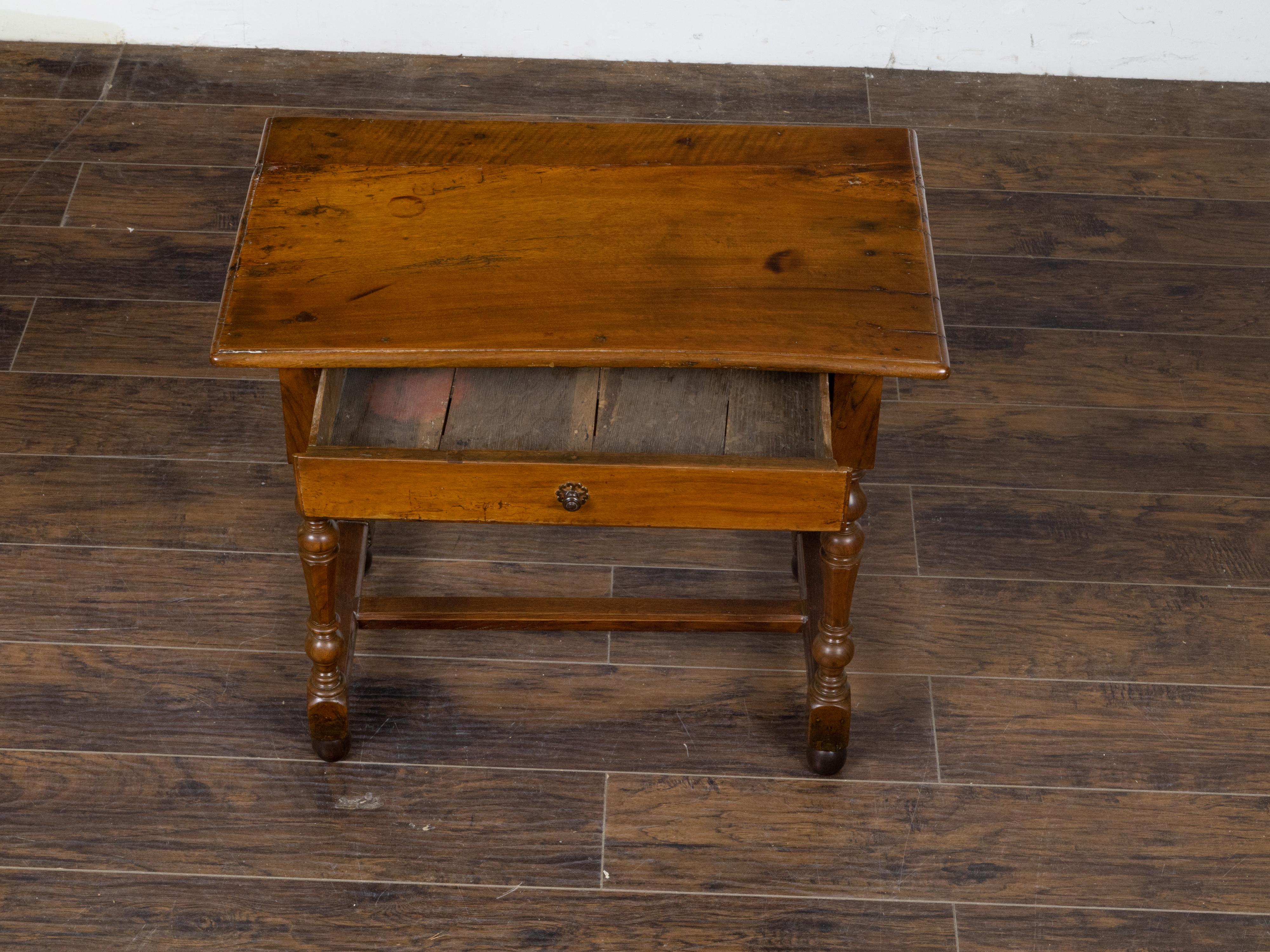 French 1800s Walnut Side Table with Single Drawer and Turned Baluster Legs 4