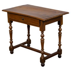 French 1800s Walnut Side Table with Single Drawer and Turned Baluster Legs
